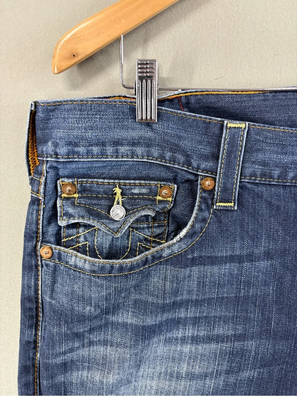 True Religion Mens Slim Pocket Flap Jeans Size 36X34 Blue